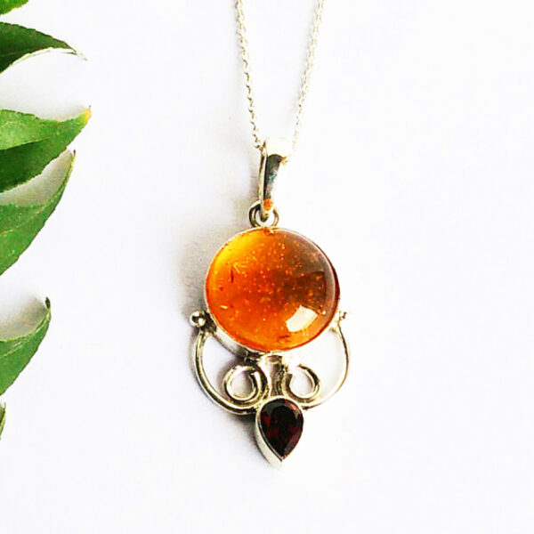 925 Sterling Silver Amber Necklace Handmade Jewelry Gemstone Birthstone Pendant