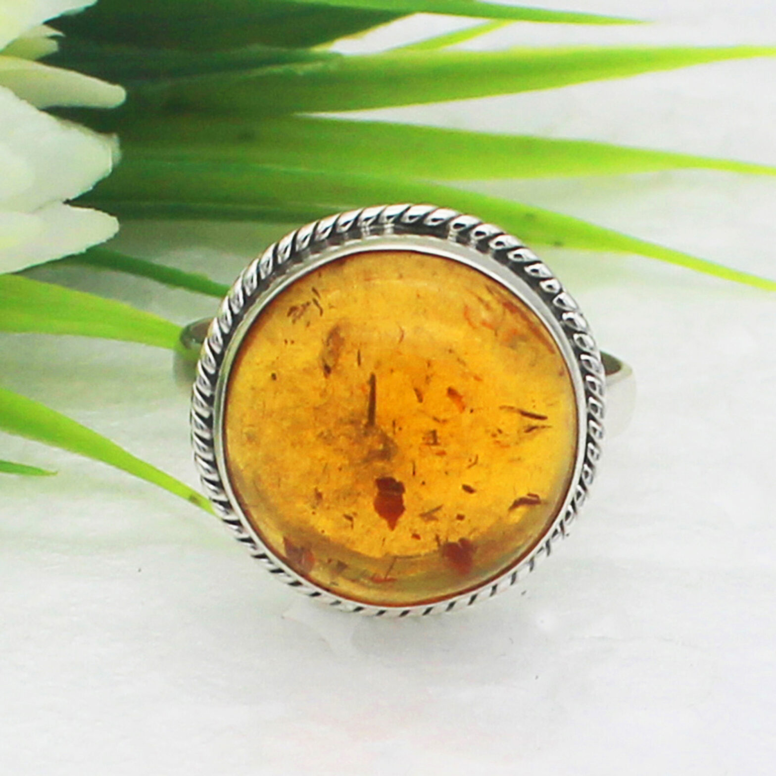 925 Sterling Silver Amber Ring, Handmade Jewelry, Gemstone Birthstone Ring, Gift For Women