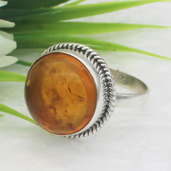 925 Sterling Silver Amber Ring Handmade Jewelry Gemstone Birthstone Ring