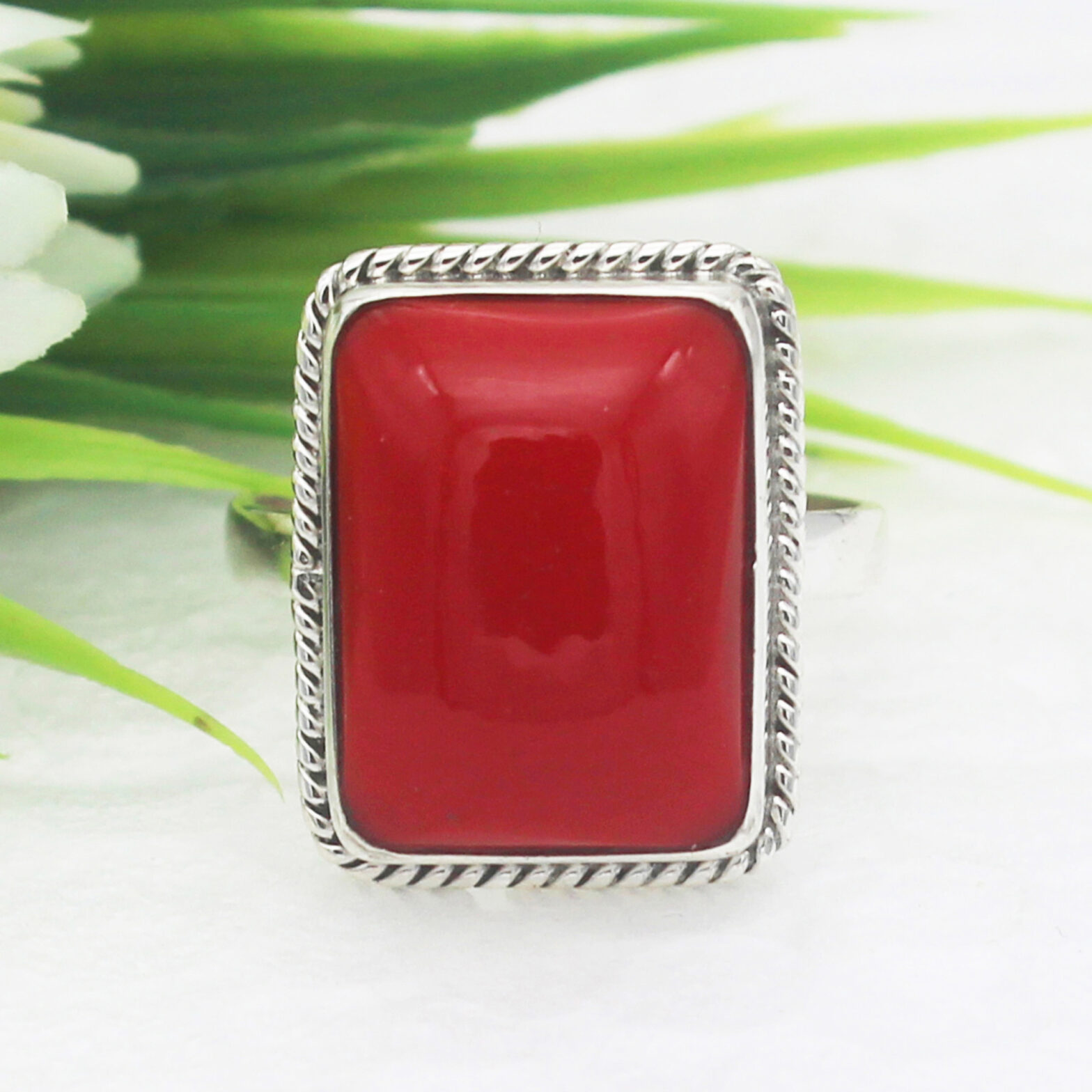 925 Sterling Silver Coral Ring, Handmade Jewelry, Gemstone Birthstone Ring, Gift For Women