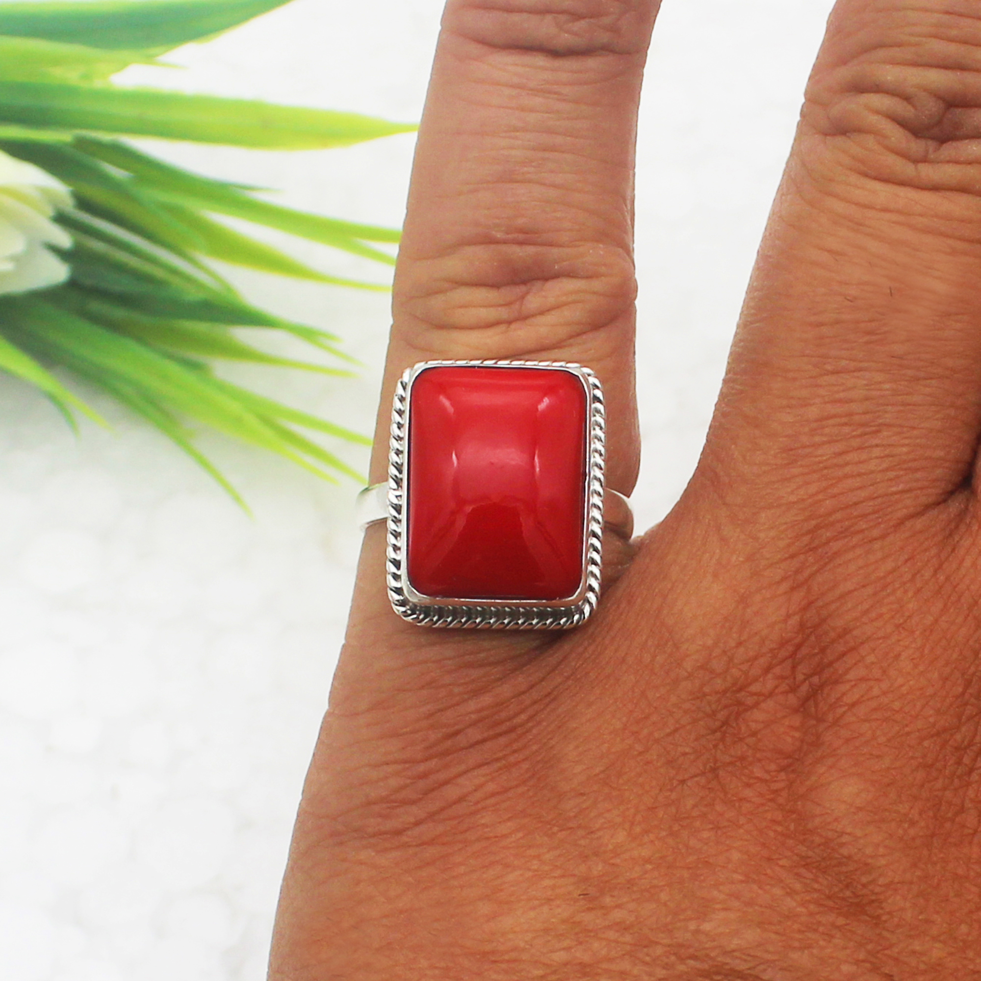 Men's Handmade Crushed Coral Inlay Ring | Burton's – Burton's Gems and Opals