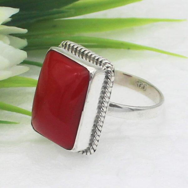 925 Sterling Silver Coral Ring Handmade Jewelry Gemstone Birthstone Ring