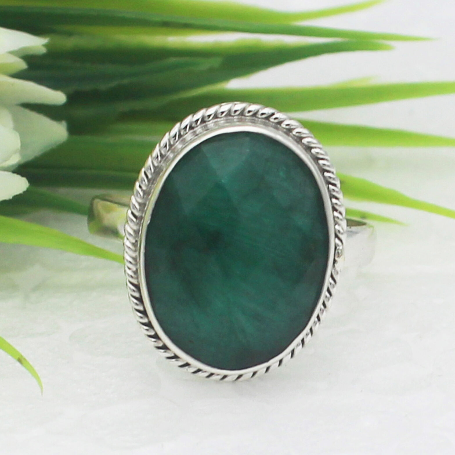 925 Sterling Silver Natural Emerald Ring, Handmade Jewelry, Gemstone Birthstone Jewelry, Gift For Her