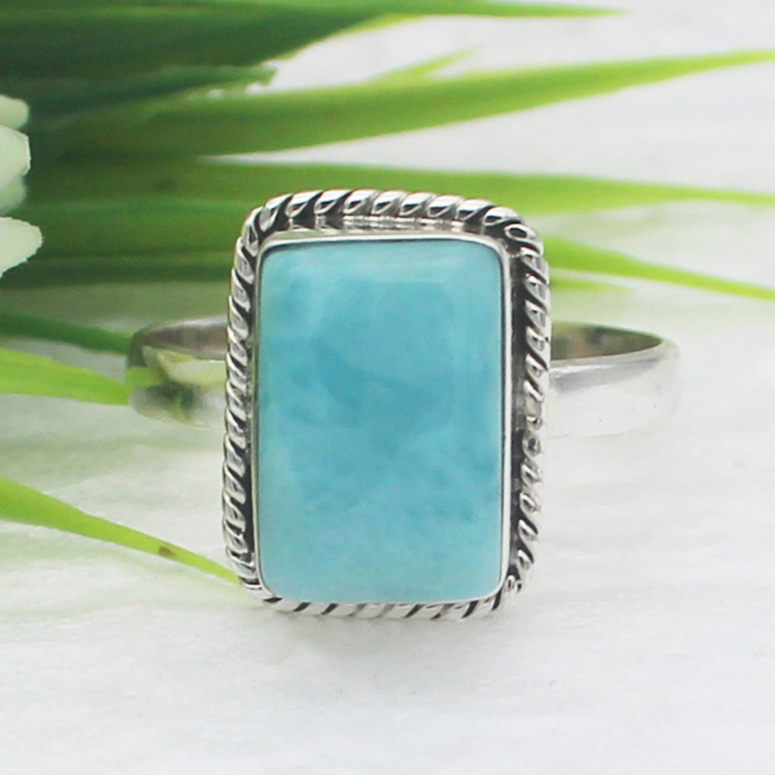 925 Sterling Silver Natural Larimar Ring, Handmade Jewelry, Gemstone Birthstone Jewelry, Gift For Her