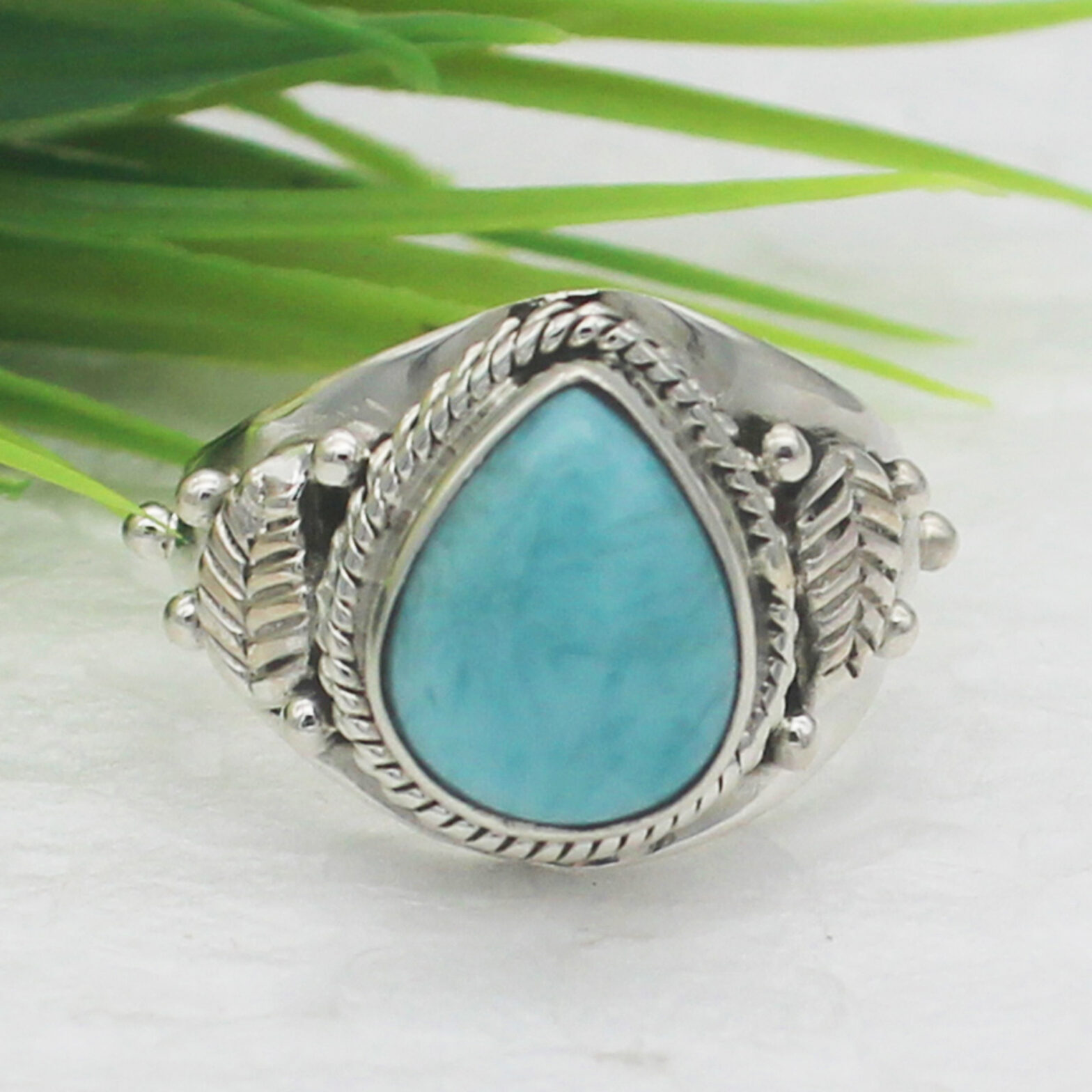 925 Sterling Silver Natural Larimar Ring, Handmade Jewelry, Gemstone Birthstone Ring, Gift For Her