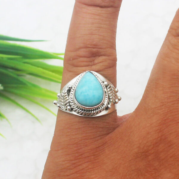 925 Sterling Silver Larimar Ring Handmade Jewelry Gemstone Birthstone Ring