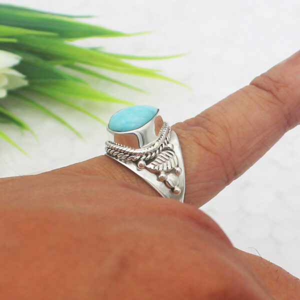 925 Sterling Silver Larimar Ring Handmade Jewelry Gemstone Birthstone Ring