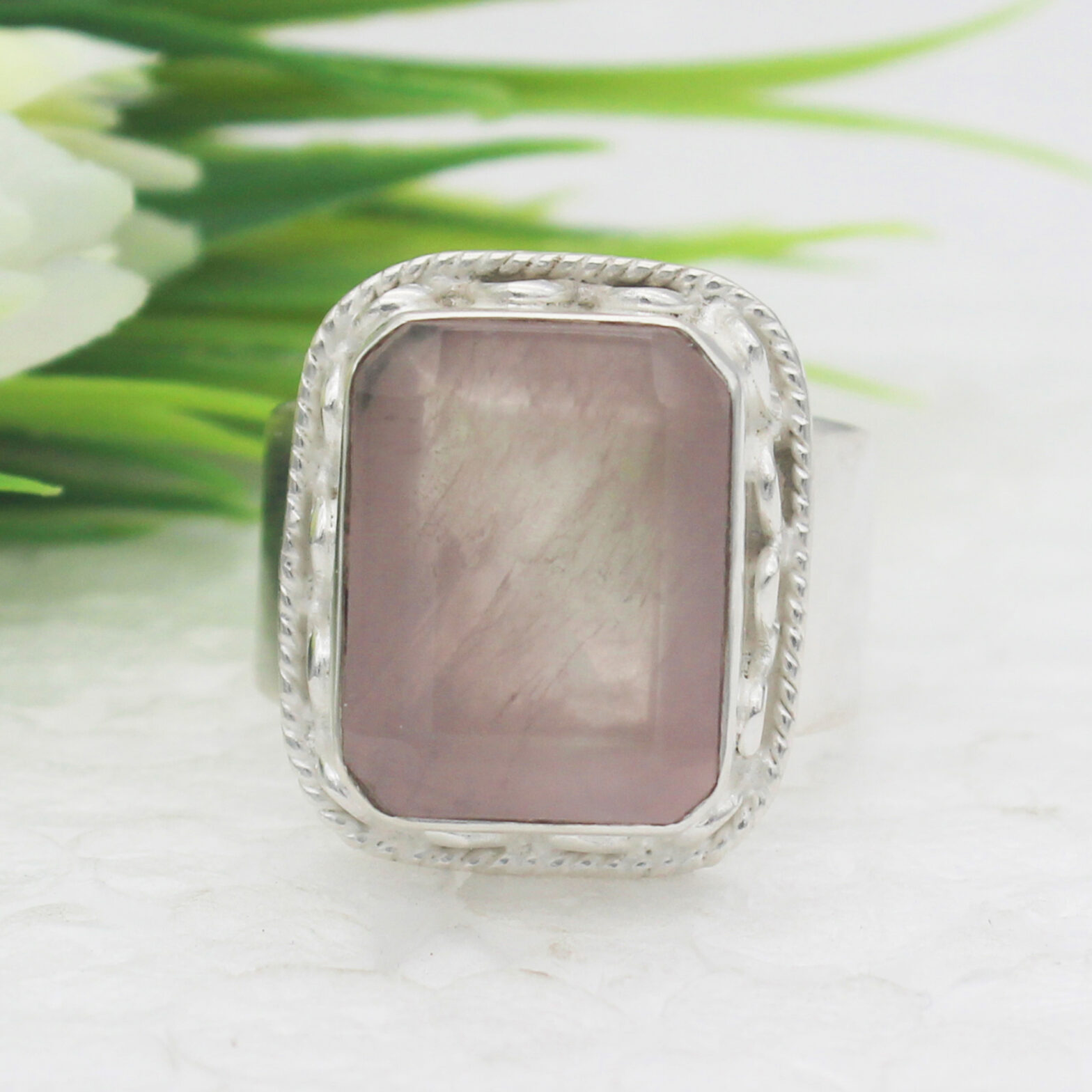 925 Sterling Silver Rose Quartz Ring, Handmade Jewelry, Gemstone Birthstone Jewelry, Gift For Her