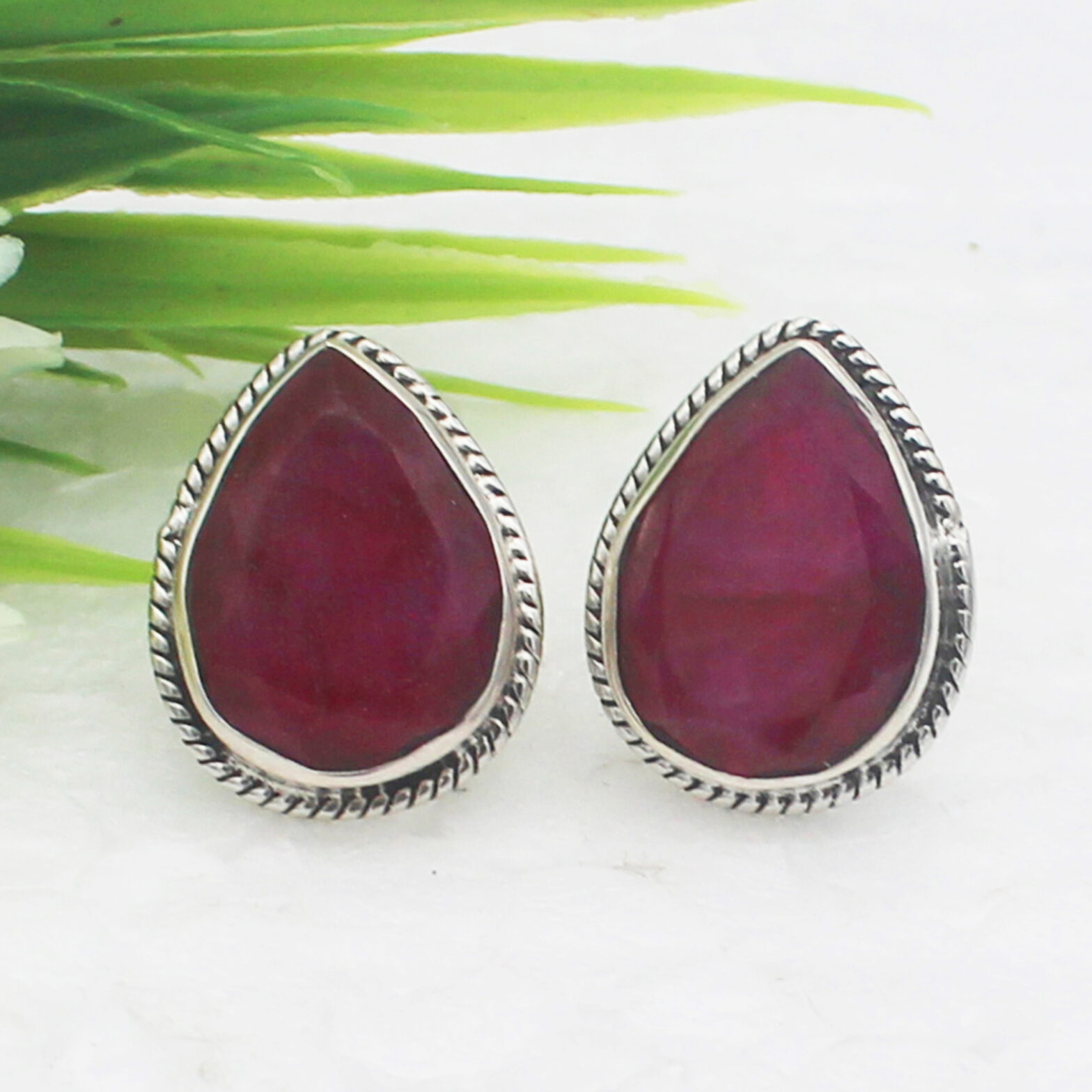 925 Sterling Silver Natural Ruby Earrings, Handmade Birthstone Jewelry, Silver Stud Earrings, Gift For Women