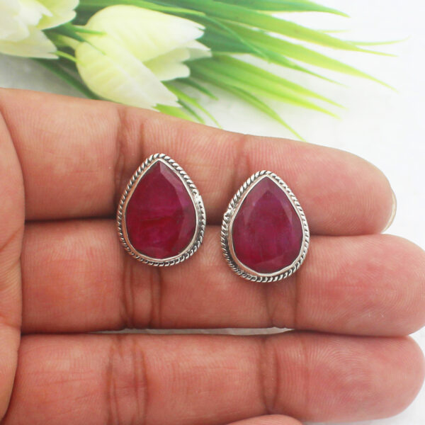 925 Sterling Silver Ruby Earrings Handmade Jewelry Gemstone Birthstone Earrings