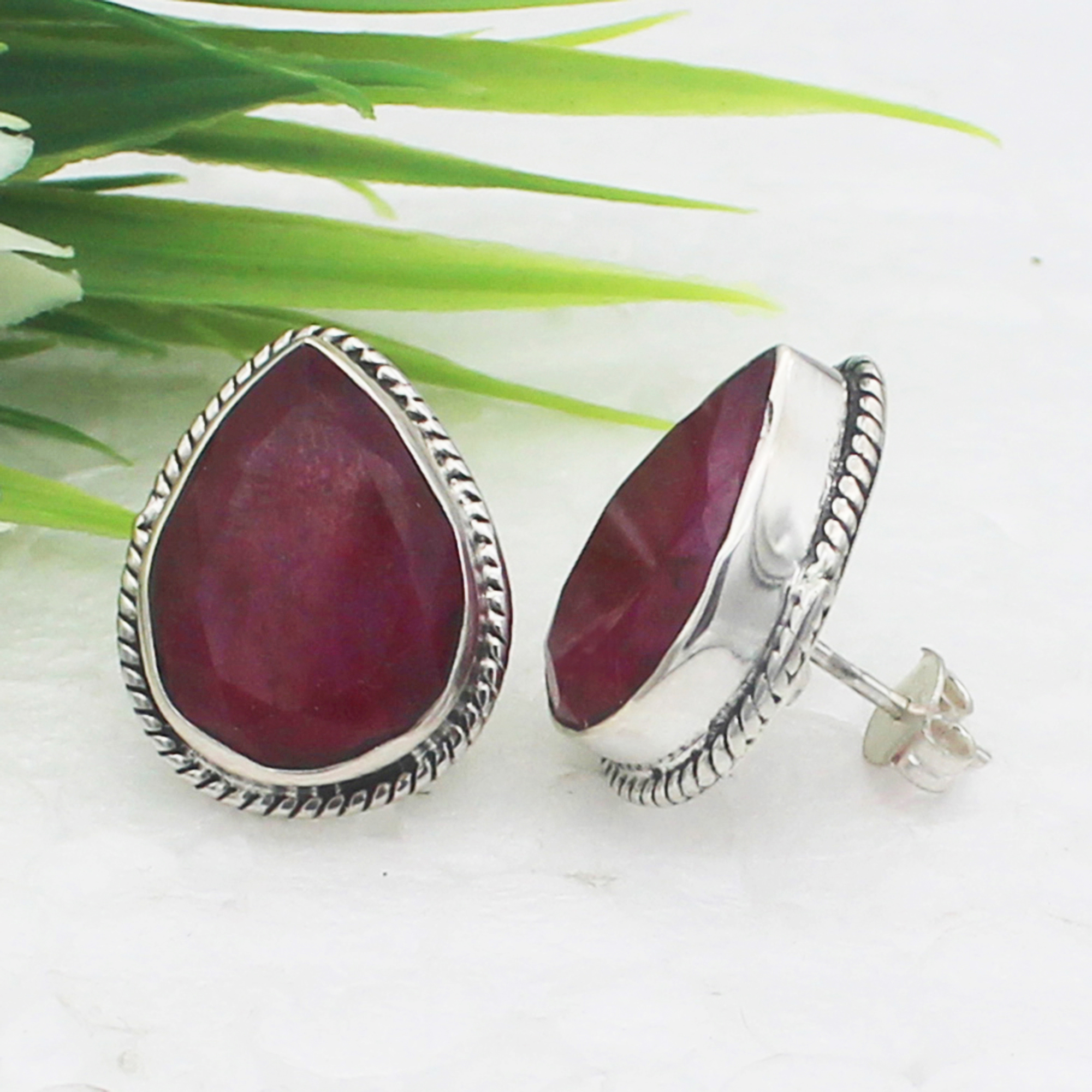 Ruby 925 Sterling Silver Nickel-Free Statement Earrings July Birthstone  Handmade — Discovered