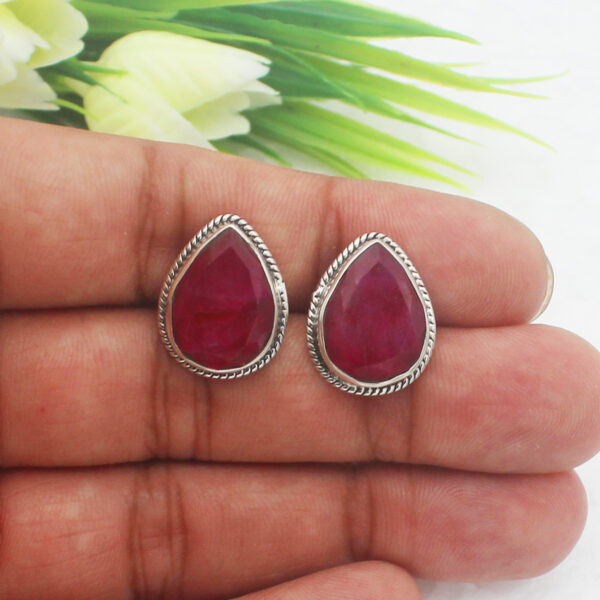 925 Sterling Silver Ruby Earrings Handmade Jewelry Gemstone Birthstone Earrings