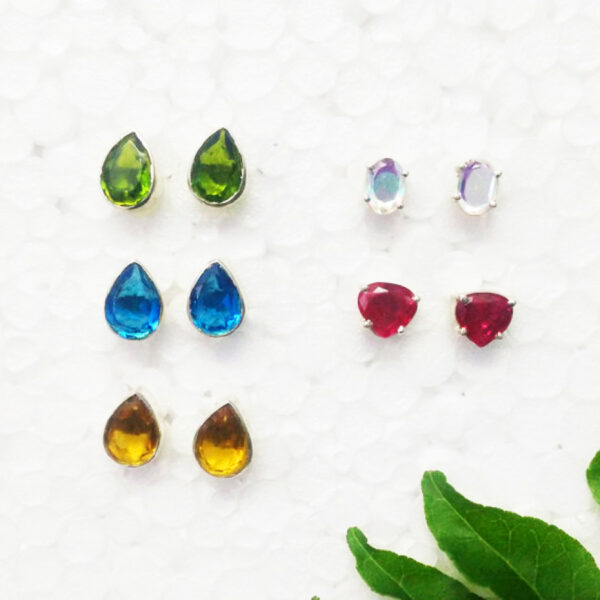 925 Sterling Silver 5 Pairs Multi Stone Earrings Handmade Jewelry Gemstone Birthstone Earrings front picture