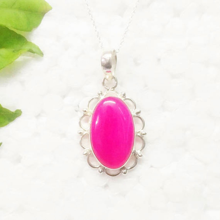 925 Sterling Silver Pink Agate Necklace, Handmade Jewelry, Gemstone Birthstone Necklace, Free Silver Chain 18″, Gift For Her