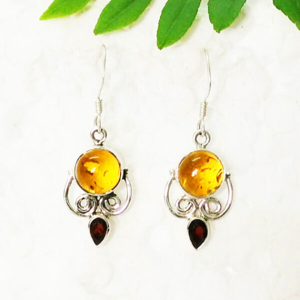 925 Sterling Silver Amber Earrings Handmade Jewelry Gemstone Birthstone Earrings