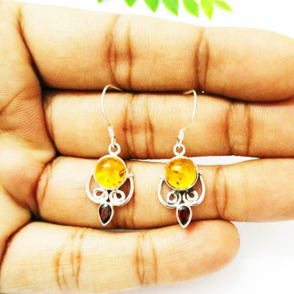 925 Sterling Silver Amber Earrings Handmade Jewelry Gemstone Birthstone Earrings