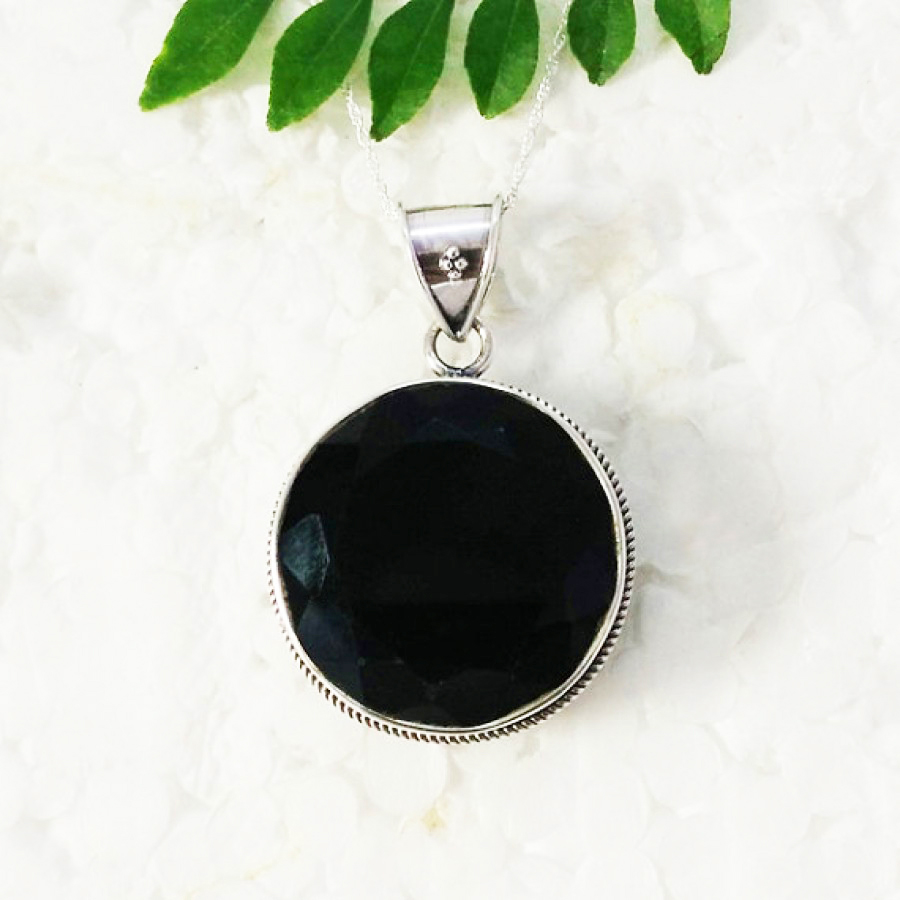 925 Sterling Silver Black Onyx Necklace, Handmade Jewelry, Gemstone Birthstone Necklace, Free Silver Chain 18″, Gift For Women