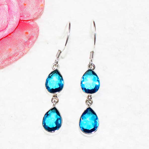 925 Sterling Silver Blue Topaz Earrings Handmade Jewelry Gemstone Birthstone Earrings front picture