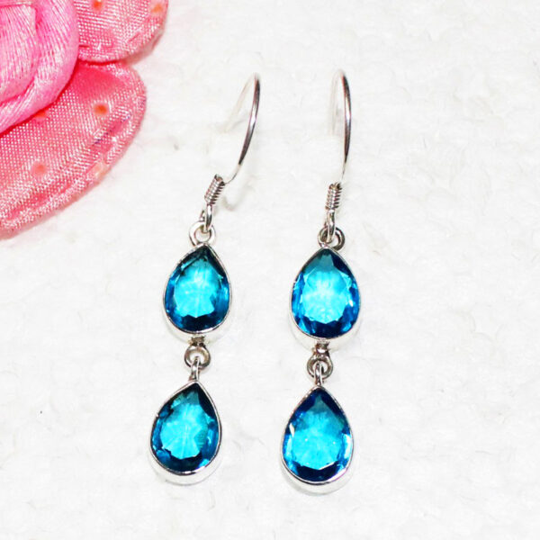 925 Sterling Silver Blue Topaz Earrings Handmade Jewelry Gemstone Birthstone Earrings front picture