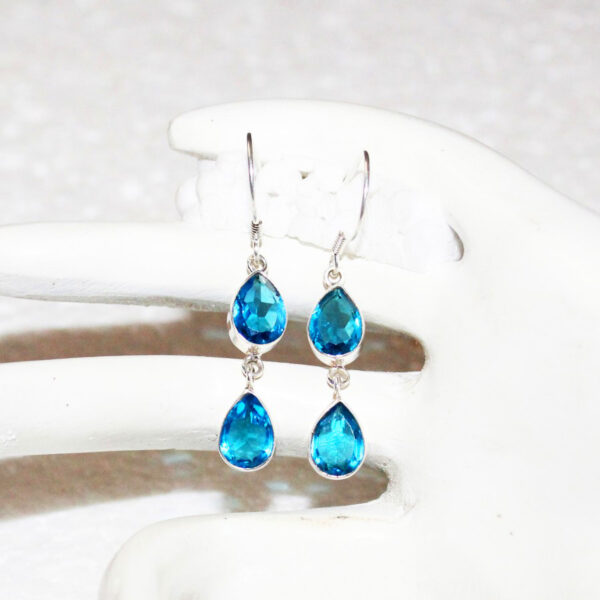 925 Sterling Silver Blue Topaz Earrings Handmade Jewelry Gemstone Birthstone Earrings hand picture