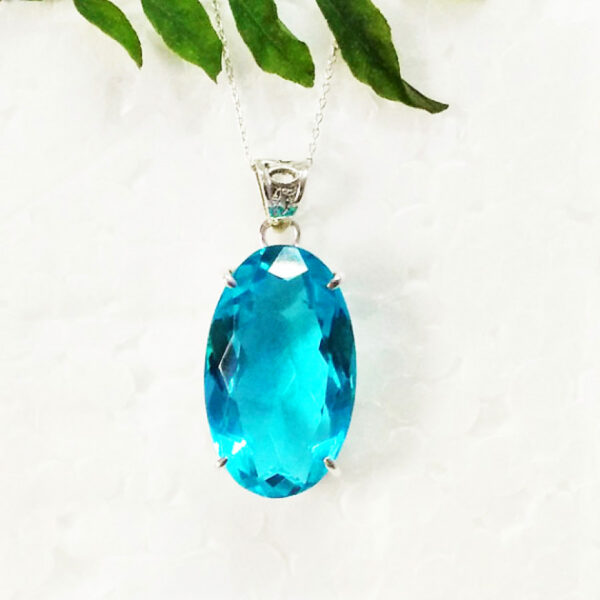 925 Sterling Silver Blue Topaz Necklace Handmade Jewelry Gemstone Birthstone Pendant