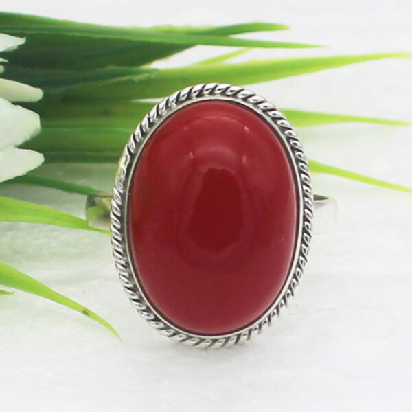 925 Sterling Silver Coral Ring Handmade Jewelry Gemstone Birthstone Ring