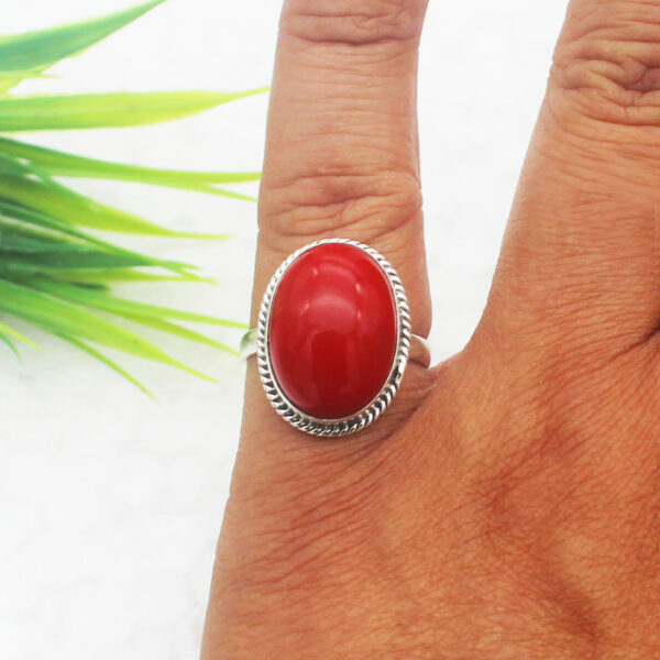 925 Sterling Silver Coral Ring Handmade Jewelry Gemstone Birthstone Ring