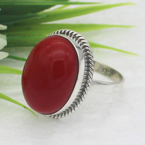 925 Sterling Silver Coral Ring Handmade Jewelry Gemstone Birthstone Ring