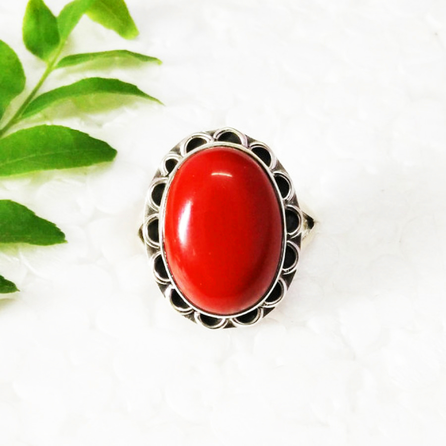 925 Sterling Silver Coral Ring, Handmade Jewelry, Gemstone Birthstone Ring, Gift For Women