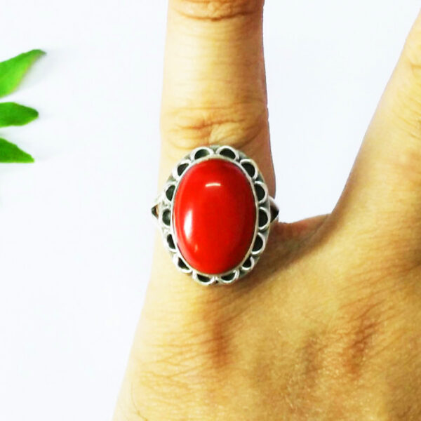 925 Sterling Silver Coral Ring Handmade Jewelry Gemstone Birthstone Ring hand picture