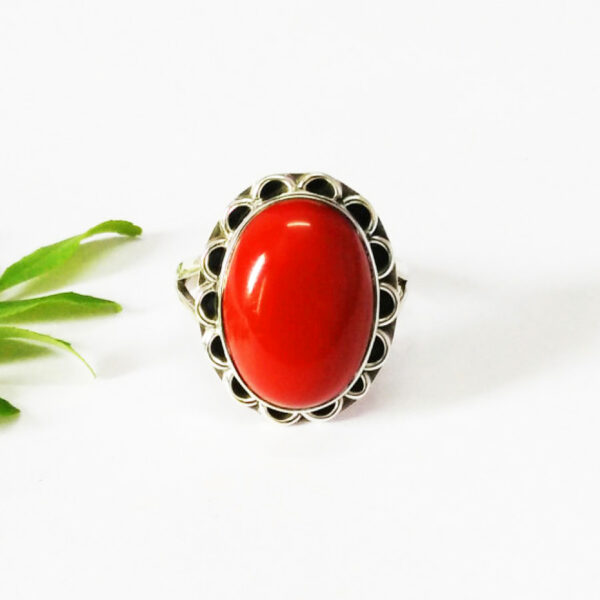 925 Sterling Silver Coral Ring Handmade Jewelry Gemstone Birthstone Ring front picture
