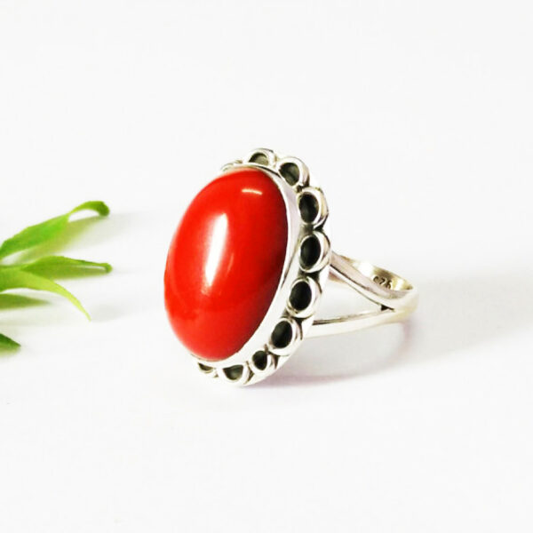 925 Sterling Silver Coral Ring Handmade Jewelry Gemstone Birthstone Ring side picture