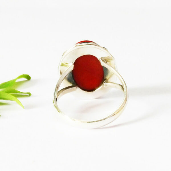 925 Sterling Silver Coral Ring Handmade Jewelry Gemstone Birthstone Ring back picture