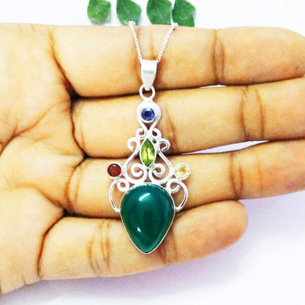925 Sterling Silver Multi Stone Necklace Handmade Jewelry Gemstone Birthstone Pendant hand picture