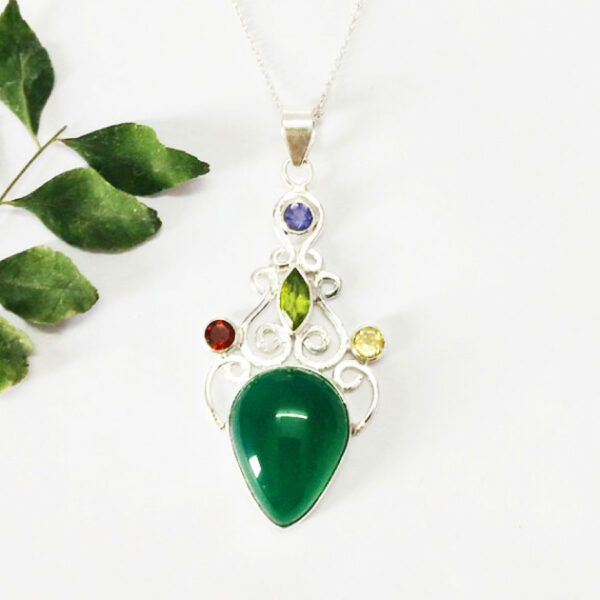 925 Sterling Silver Multi Stone Necklace Handmade Jewelry Gemstone Birthstone Pendant