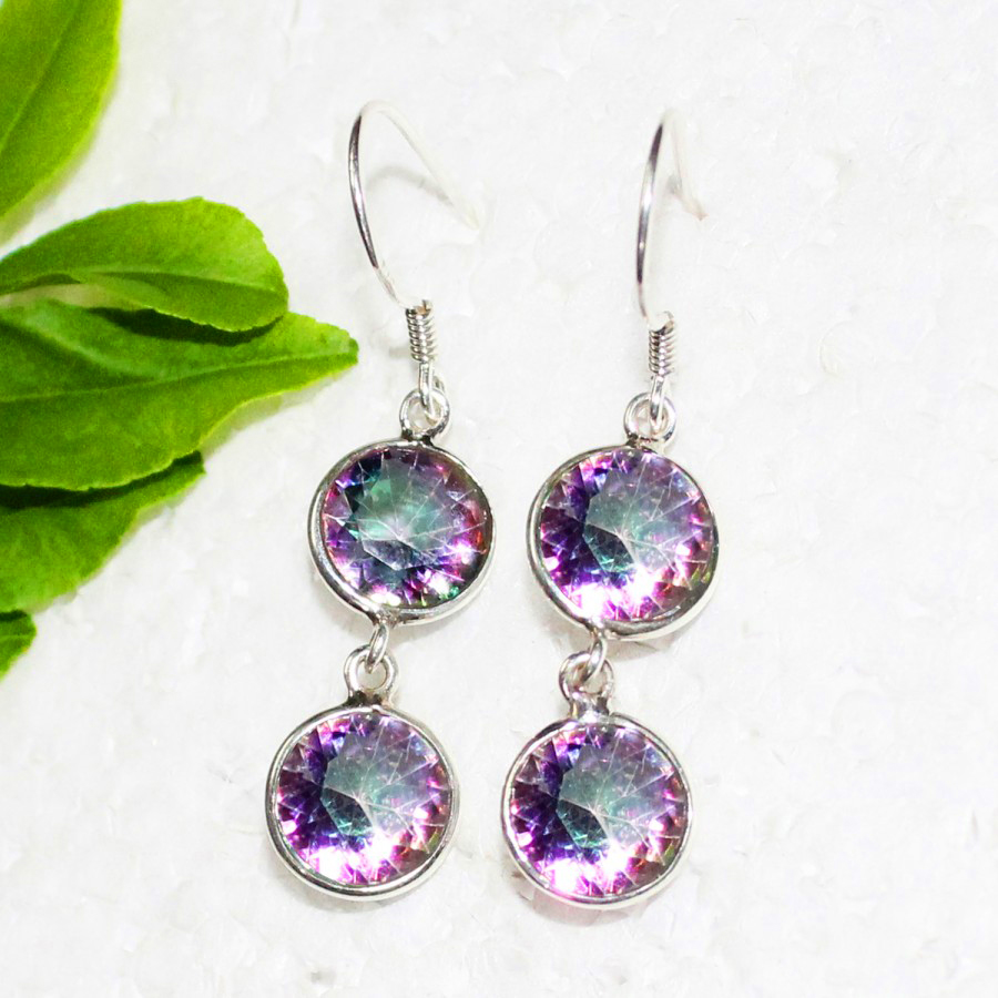 925 Sterling Silver Mystic Topaz Earrings, Handmade Gemstone Jewelry, Silver Earrings Dangle, Gift For Women