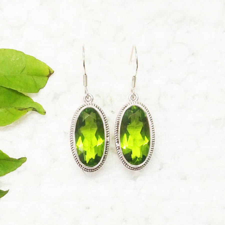 925 Sterling Silver Peridot Earrings, Handmade Birthstone Jewelry, Silver Earrings Dangle, Gift For Women