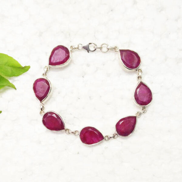 925 Sterling Silver Ruby Bracelet Handmade Jewelry Gemstone Birthstone Bracelet