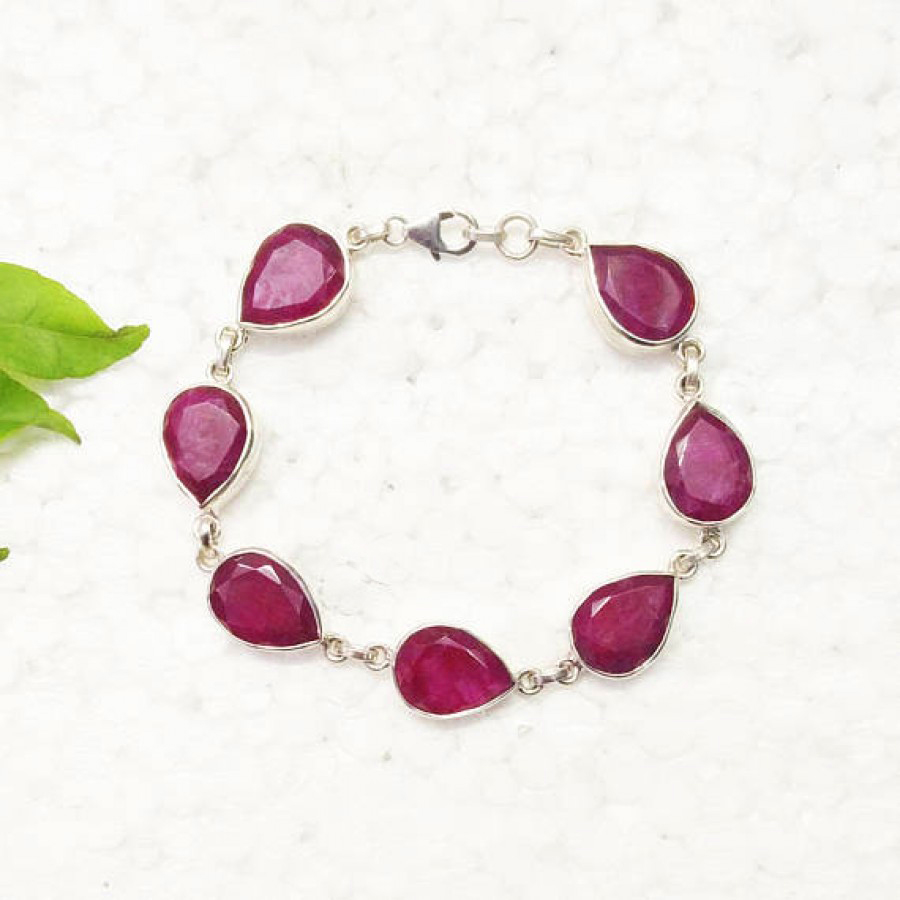 925 Sterling Silver Natural Ruby Bracelet, Handmade Jewelry, Gemstone Birthstone Bracelet, Gift For Women