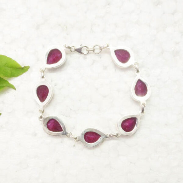 925 Sterling Silver Ruby Bracelet Handmade Jewelry Gemstone Birthstone Bracelet