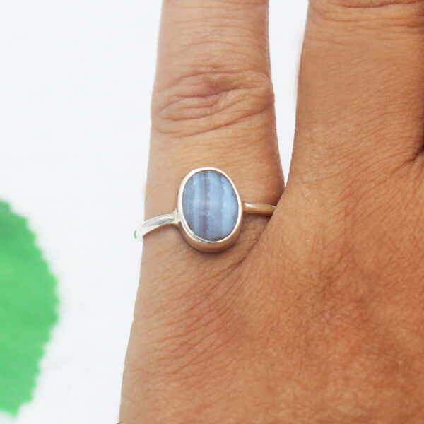 925 Sterling Silver Blue Lace Agate Ring Handmade Jewelry Gemstone Birthstone Ring hand picture