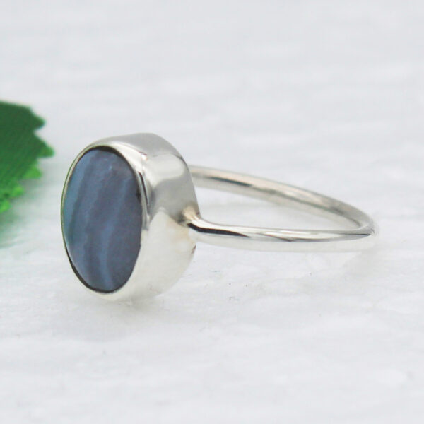 925 Sterling Silver Blue Lace Agate Ring Handmade Jewelry Gemstone Birthstone Ring side picture