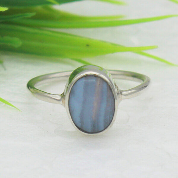 925 Sterling Silver Blue Lace Agate Ring Handmade Jewelry Gemstone Birthstone Ring front picture
