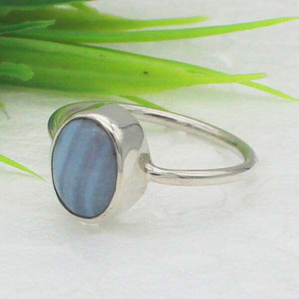 925 Sterling Silver Blue Lace Agate Ring Handmade Jewelry Gemstone Birthstone Ring side picture