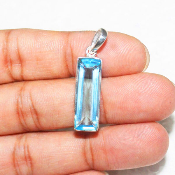 925 Sterling Silver Blue Topaz Necklace Handmade Jewelry Gemstone Birthstone Pendant hand picture