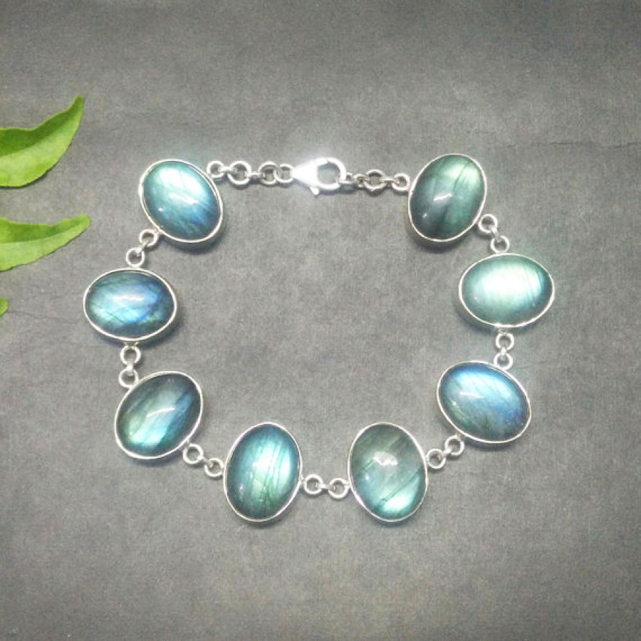 925 Sterling Silver Natural Labradorite Bracelet, Handmade Jewelry, Gemstone Birthstone Bracelet, Gift For Women