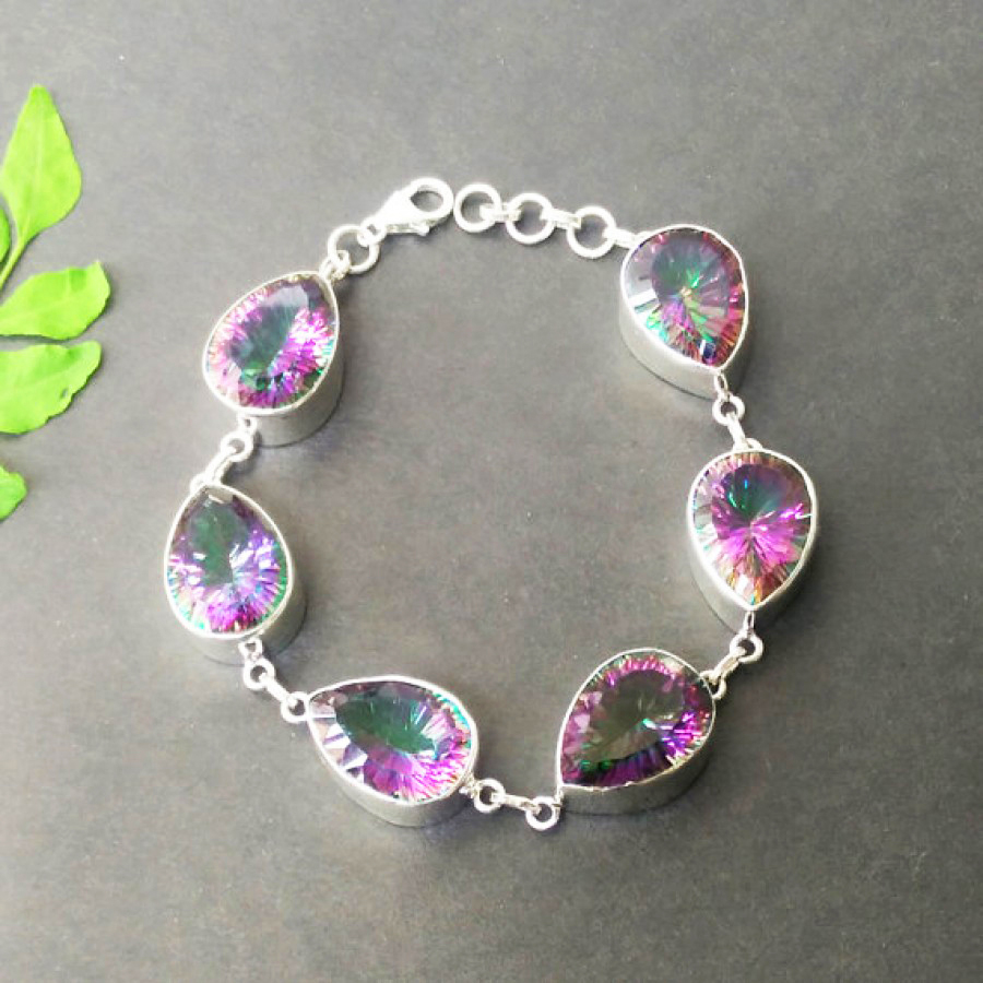 925 Sterling Silver Mystic Topaz Bracelet, Handmade Jewelry, Gemstone Birthstone Bracelet, Gift For Women