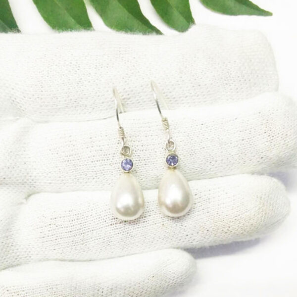 925 Sterling Silver Pearl Earrings Handmade Jewelry Gemstone Birthstone Earrings hand picture