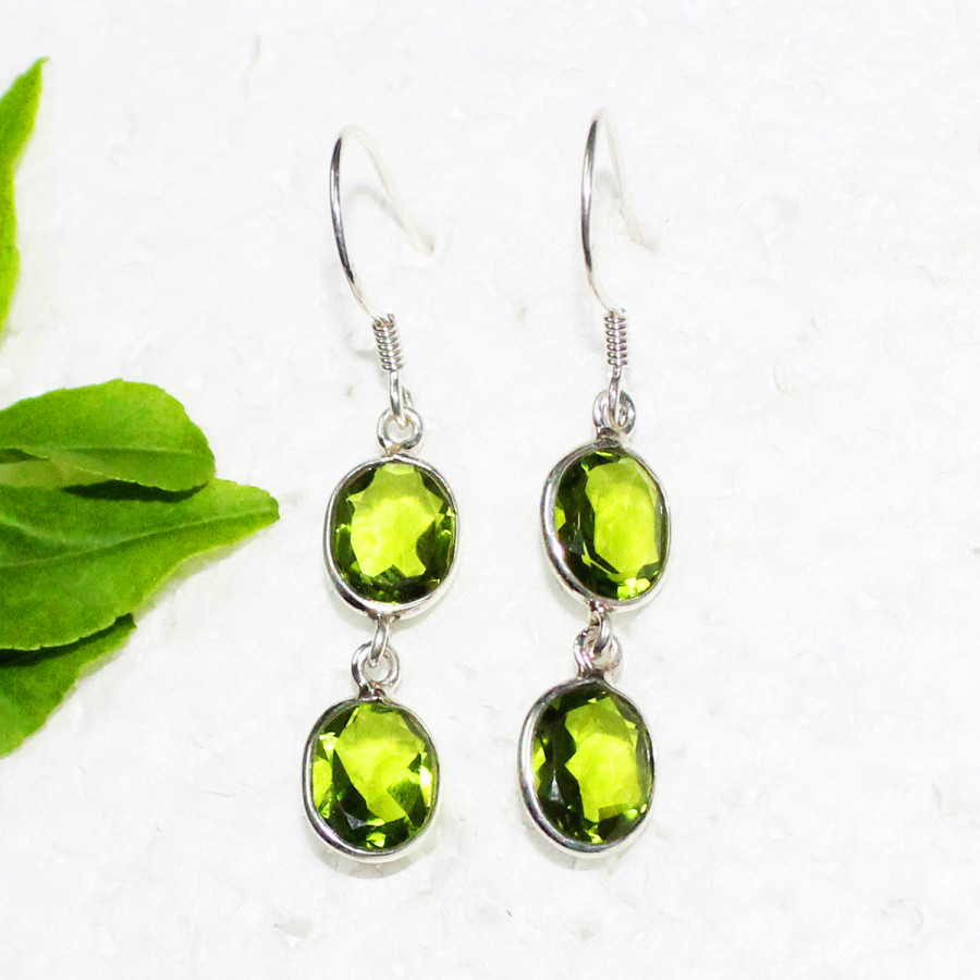 925 Sterling Silver Peridot Earrings, Handmade Birthstone Jewelry, Silver Earrings Dangle, Gift For Women