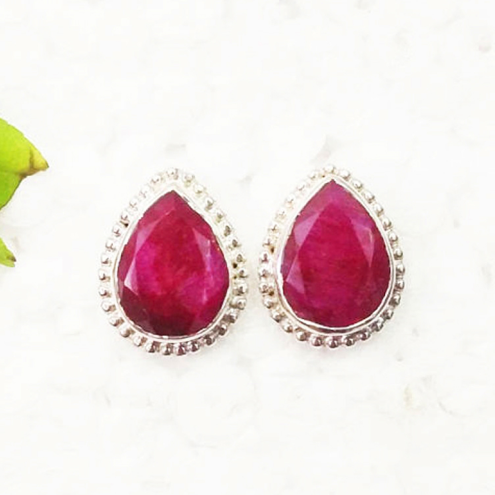 925 Sterling Silver Natural Ruby Earrings, Handmade Birthstone Jewelry, Silver Stud Earrings, Gift For Women